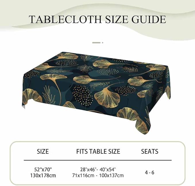 Golden Gingko Leaves Tablecloths for Rectangle Tables Natural Green Foliage Botanical 52x70 Table Cloth for Wedding Party Banquet,Dining Kitchen Table Cover