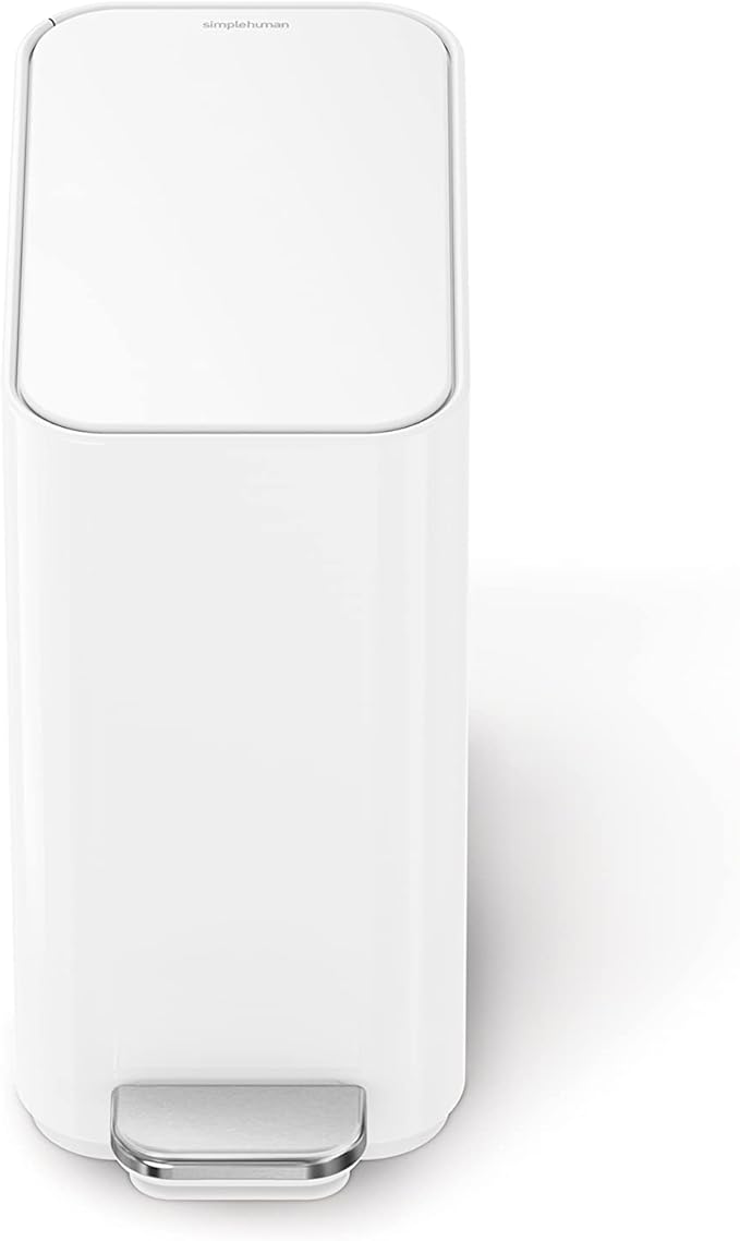 simplehuman Small Bathroom Trash Can with Lid, Stainless Steel Waste Basket, 5 Liter / 1.3 Gallon, White