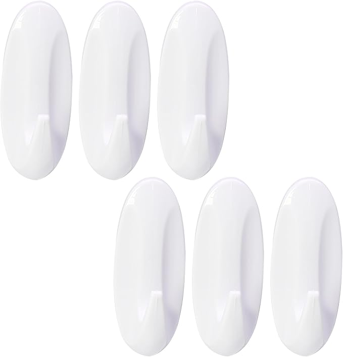 6 Pack Medium Utility Hooks, Holds up to 2.5 lb, Damage Free Hanging Hooks Removable Wall Hooks Self Adhesive Hooks, Heavy Duty Sticky Hooks for Hanging Garland Hat Key Coat Wreath Towel