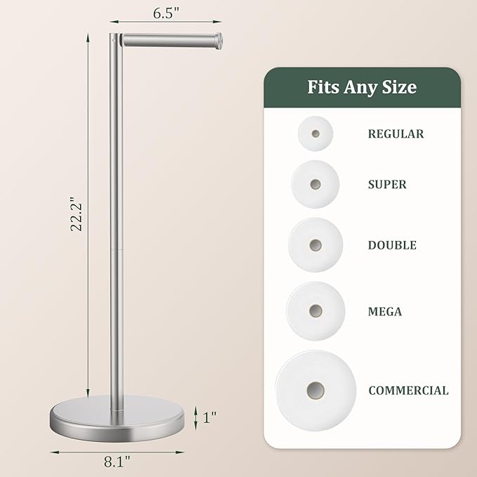 Brushed Nickel Toilet Paper Holder Stand, Freestanding Toilet Paper Holder for Bathroom, 304 Stainless Steel Rustproof Tissue Roll Holder Storage for 4 Rolls(Fits All Rolls)