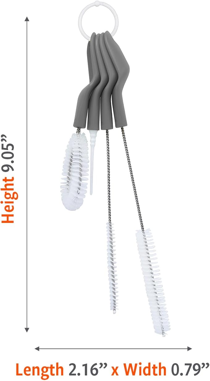 Full Circle Little Sipper, Bottle and Straw Cleaning Brush Set, Sizes for Both Narrow & Wide Straws, Gray