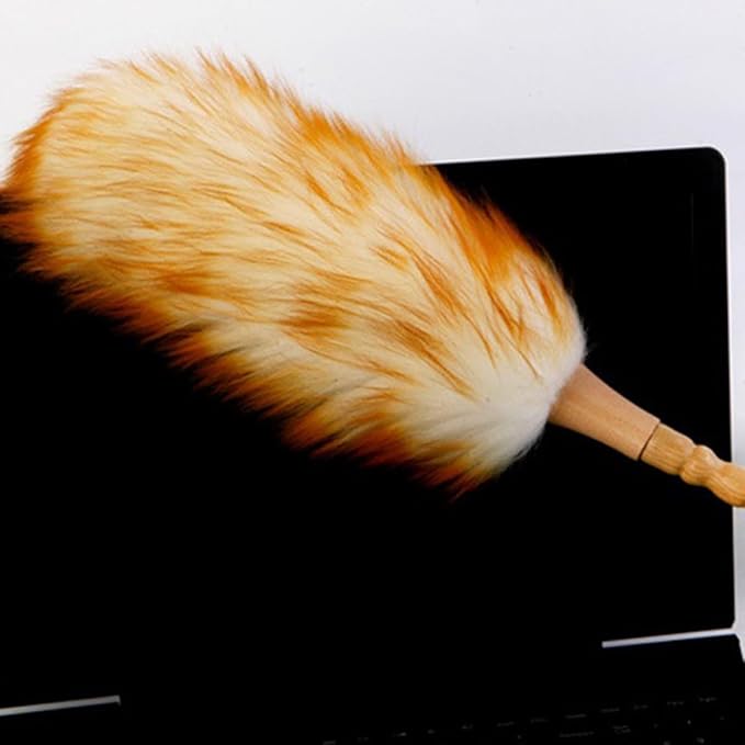 Electrostatic Dusting Brush with Wool Head, Static Dust Cleaner Tool for Home and Office, Professional Lambswool Duster for Dust Removal and Surface Cleaning