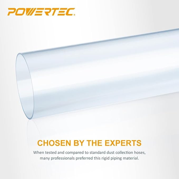 POWERTEC 70427 Clear PVC Pipe 4" x 36" Long with 4 Inch Dust Control Flex Cuff and Dust Collection Floor Sweep