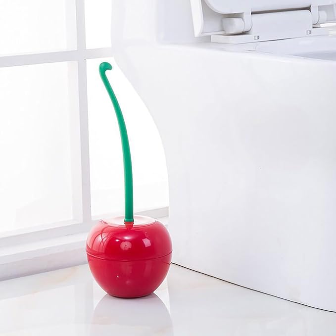 Cherry Toilet Brush and Holder Bathroom Funky Cute Toilet Brush Cherry Toilet Bowl Brush with Solid Handle and Durable Bristles for Bathroom Cleaning