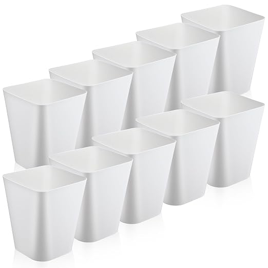 Amyhill 10 Pcs Small Trash Can 2 Gallon Plastic Garbage Can Small Waste Basket for Bathroom Office Kitchen Living Room Bedroom Home Under Desk(White)