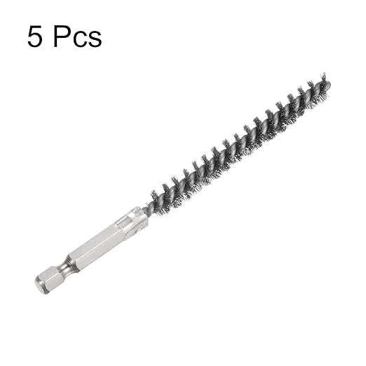 HARFINGTON 5Pcs Bore Brush Stainless Steel 8mm Dia Cleaning Twisted Wire Brush Tube Pipe Cleaner with Handle 1/4 Inch Hex Shank for Tubes, Ports, Bearings