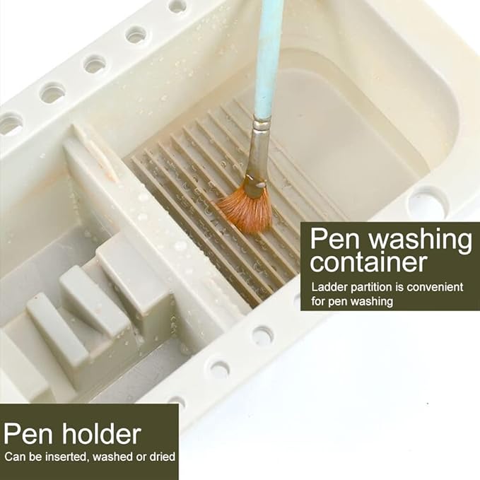 Bibabala Oil Paint Brush Cleaner with Paint Palette Tray, Paint Cups with Lids, Paint Brush Holder, Multifunction Painting Brush Basin Holder and Organizer for Painting Brush Cleaning(Grey)