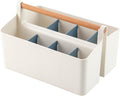 Large Portable Basket with Handle, Plastic Craft Storage Organizer Caddy Tote with Adjustable Divided for Makeup Art Supplies, Sewing, Colored Pencils-Blue