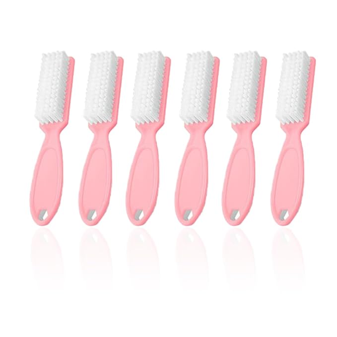 6Pcs Nail Brush for Cleaning Fingernails, Handle Grip Cleaning Brush for Nail and Toenail, Nail Dust Brush Manicure Pedicure Tools Scrubbing Brush Women Men Home Salon(Pink)