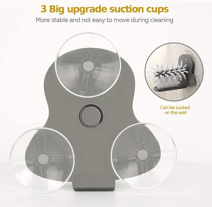 Bar Glass Washer Glass Cleaning Brush with Suction Base 360-Degree Triple Head Design Bottle and Cup Scrubber for Kitchen Sink (Light Gray)