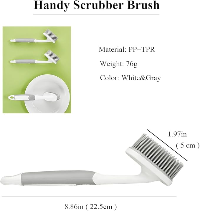 Dish Scrubber, Silicone Soft Bristles Scrub Brush with Scraper Tip, Comfortable Grip Brushes for Kitchen Sink, Pans, Pots, Skillet, Vegetable, Fruit, Potato Cleaning (Grey Style2)