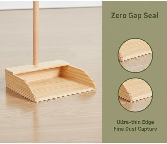 Wooden Dustpan – Long Handle Standing Dust Pan for Home, Lobby, Shop, Garage & Yard