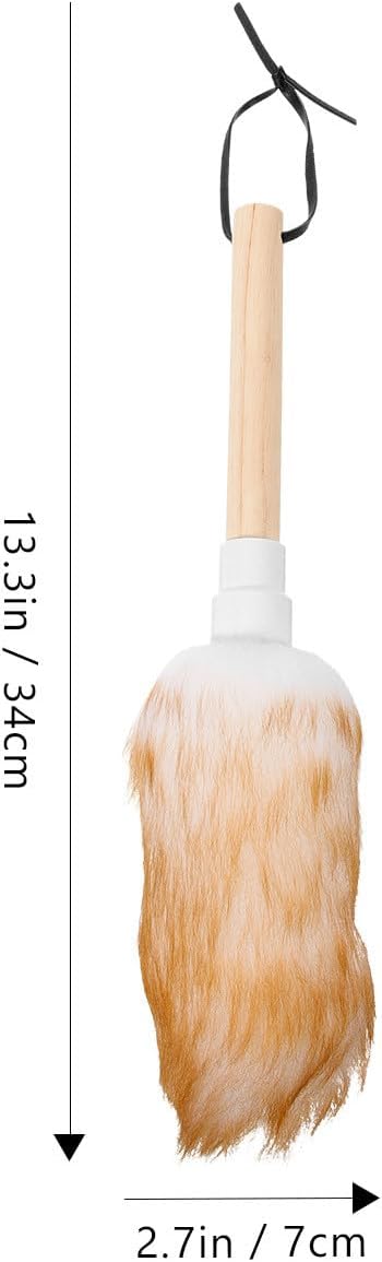 Cabilock Lambswool Duster for Cleaning, Washable White Sweeper with Wooden Handle, Small Size Household Dust Cleaning Tool for Furniture and Car Use