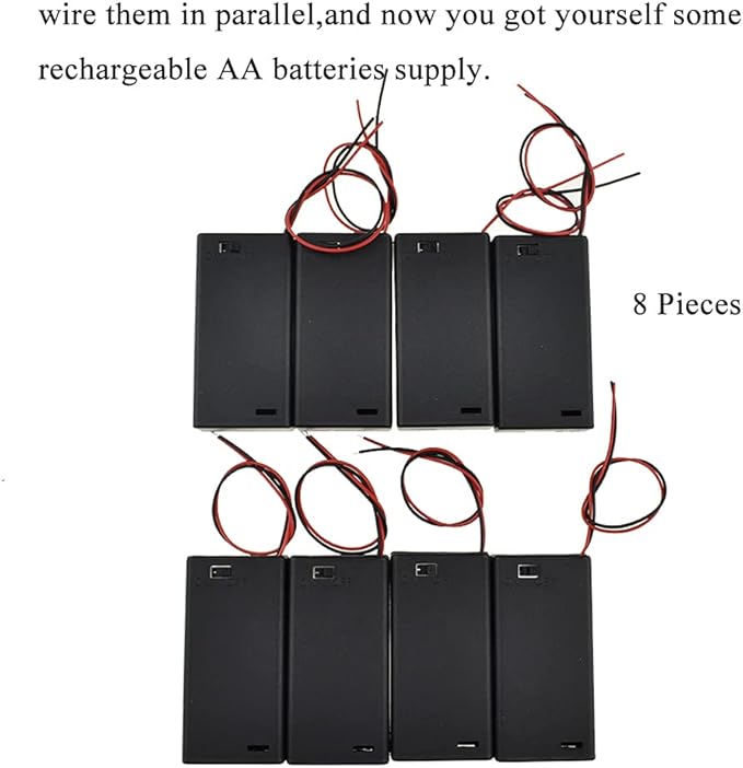 HAHIYO 3V AA Battery Holder Bundle with Wire Sturdy Cover Flexible Springs Contact Build-in Switch Batteries Black Case Easy Install 8 Pieces for Wall Clocks Ham Radio Kids Toys