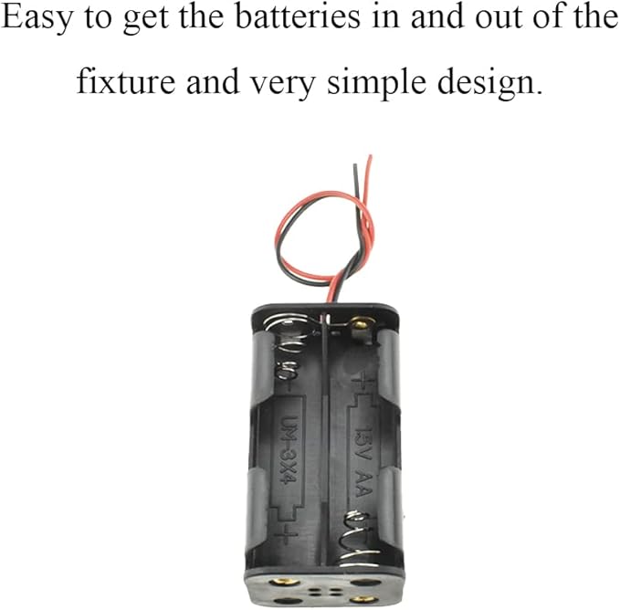 HAHIYO 6V 4AA Battery Holder Bundle Series with Wire Sturdy Clapm Flexible Springs Contact Build-in Harnesses Batteries Black Case Easy Install 4 Pieces for Wall Clocks Ham Radio Kids Toys