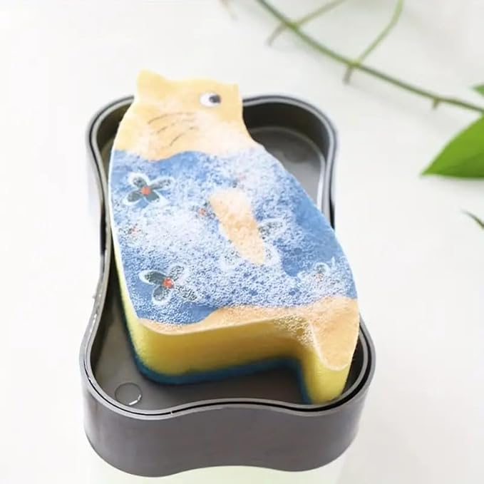 Ximimark 5 pcs Natural Cat Sponge Wipe - Reusable Dish Sponge for Cleaning Dishes and Scrubbing - and Heavy Duty - Perfect for Household Use
