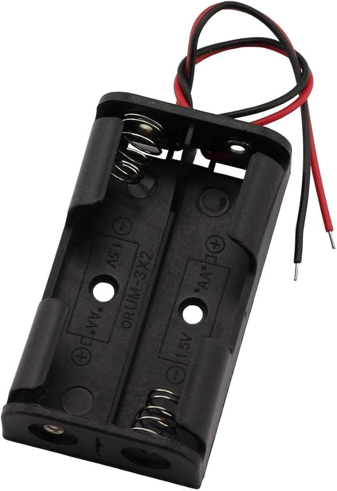 6 Pieces 2 Slots x 1.5V AA Battery Case Holder Battery Spring Clip Storage Box with 6 inches Wire Leads