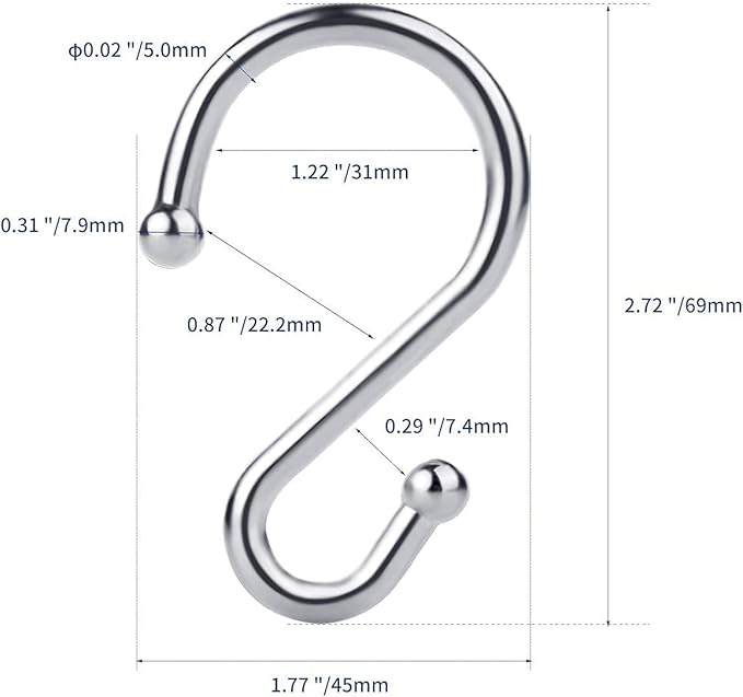 Metal Shower Curtain Hooks，Set of 12 Rings，Rust Resistant S Shaped Hooks Hangers for Shower Curtains, Kitchen Utensils, Clothing, Towels, etc. (Chrome)