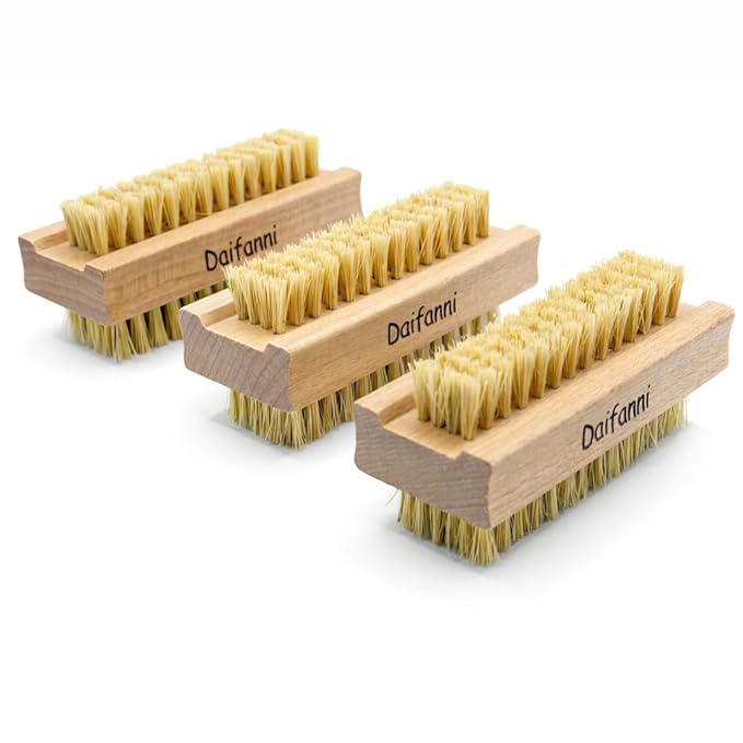 Wooden Nail Brush, Double-Sided Fingernail Scrub Brush for Cleaning Under Nails, Multi-Purpose Natural Wood Hand Scrubber for Dirt, Grease, and Daily Care 3 Pack (Natural)