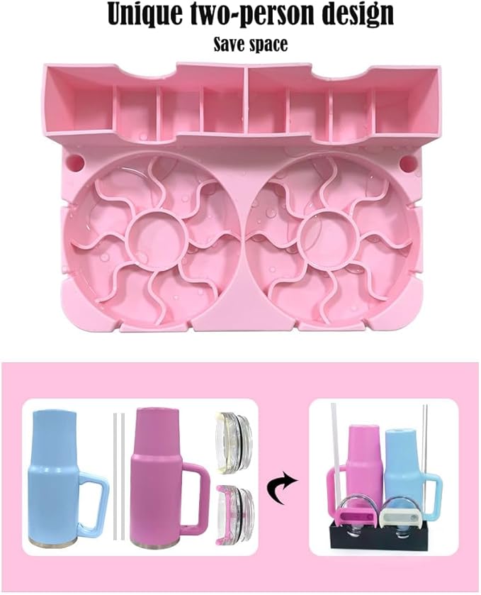 Silicone Water Bottle Drying Rack - Collapsible Cup Dryer Holder for 20/30/40 oz Tumblers, Baby Bottles, Mugs & Glasses | Non-Slip Base for Kitchen/RV/Travel(Pink, 2 in 1)