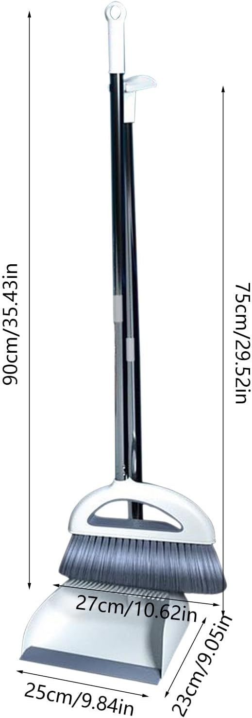 Broom and Dustpan Combo for Office, Broom and Dustpan Set for Home, Long Handle Broom with Upright Standing Dustpan, Indoor & Outdoor Sweeping