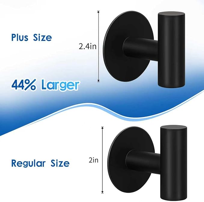 4 Pack Adhesive Hooks, Heavy Duty Adhesive Wall Hooks, Waterproof Stainless Steel for Bedroom Kitchen Hotel Office(4 Pack, Matte Black)