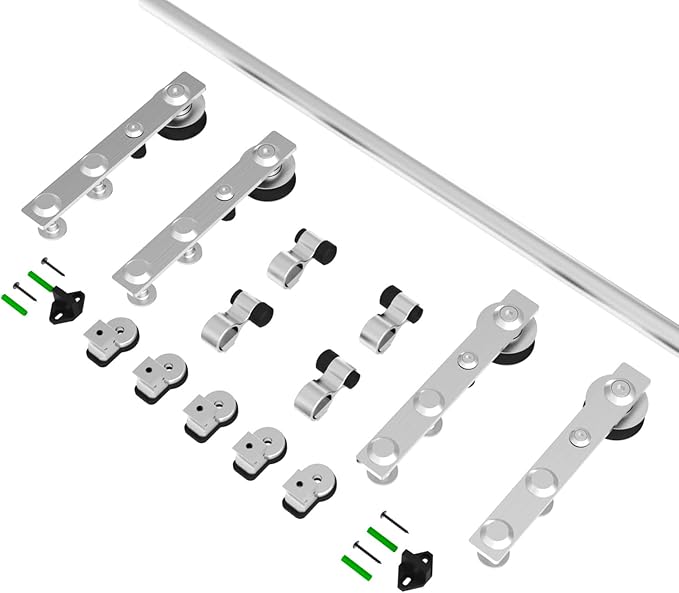 CCJH 9Feet Sliding Barn Door Hardware Kit Stainless Steel Heavy Duty Sliding Track Brushed Nickel for Double Wood Door