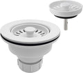 3-1/2 Inch Polymer White Sink Drain Assembly with Basket Strainer and Stopper for Quartz, Granite or Fireclay Kitchen Sinks, with 2 Removable Basket Strainers