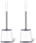 Toilet Brush, 2 Pack Silicone Toilet Brush and Holder, Flexible Toilet Bowl Brush Head with Ventilated Holder, Wall Mounted Compact Toilet Scrubber Set for Bathroom Cleaning (White)