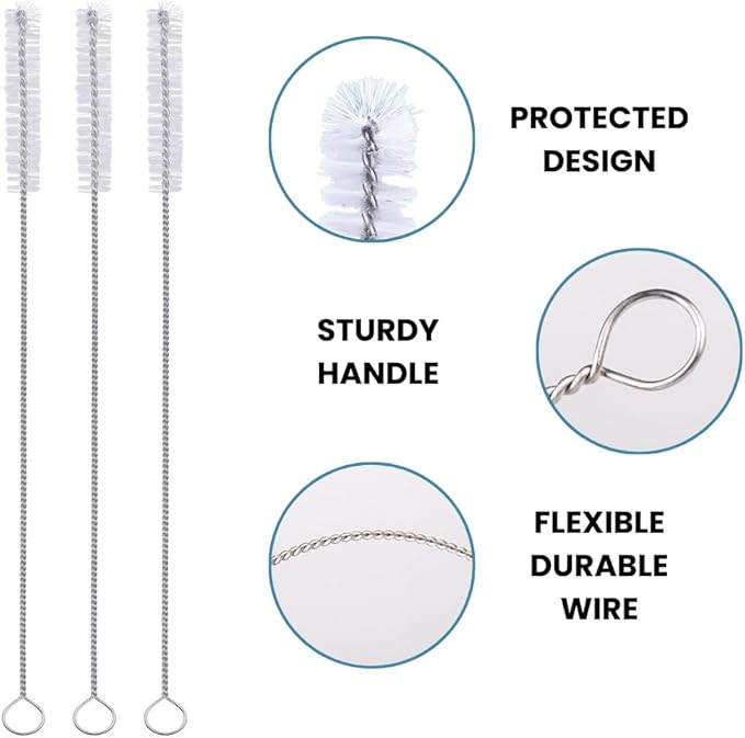 Strong 'n Flex Nylon Straw Cleaner Brushes – Fan-Shaped End for Tight Spaces, Ideal for Reusable Straws, Water Bottles, Sippy Cups & Pipes – Includes Zippered Pouch – 12" Long – Set of 10