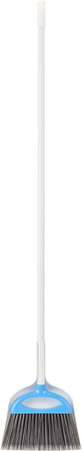 Amazon Basics Dustpan Broom Set with Adjustable Long Handle, Easy to Assemble, Blue and White