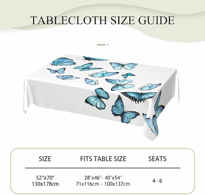 Blue Butterflies Tablecloths for Rectangle Tables Watercolor Art Moth Wings 52x70 Table Cloth for Wedding Party Banquet,Dining Kitchen Table Cover