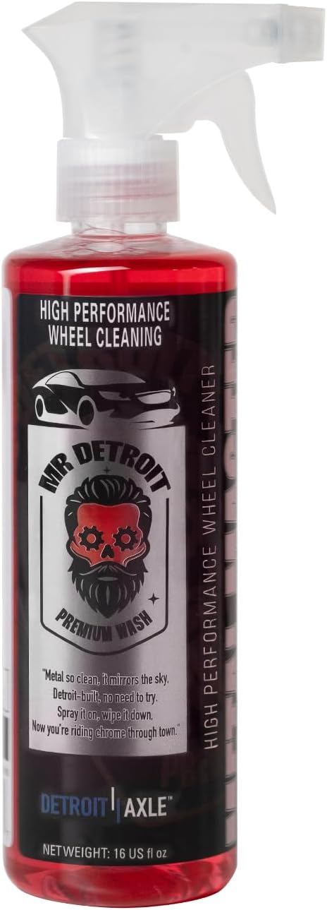 Mr. Detroit - 4pc Wheel & Tire Care Kit Powerful Wheel Cleaner, High-Gloss Tire Shine, Drill Wheel Brush with Soft Wool Microfiber Bristles, Hex Logic Applicator Pad (CL-4DHP062)
