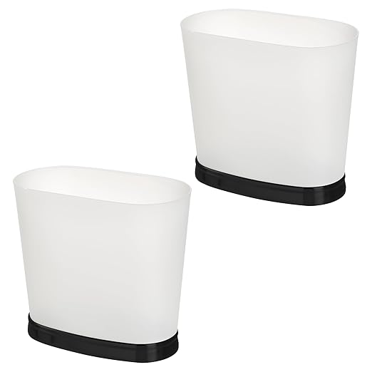 iDesign Slim Bathroom Trash Can, Small Plastic Garbage Can for Bedroom, Office, Desk, or Dorm, 2-Pack, Frost/Black