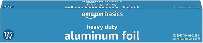 Amazon Basics Heavy Duty Aluminum Foil for Cooking, Grilling, Food Storage, Roasting, 125 Sq Ft, Pack of 2