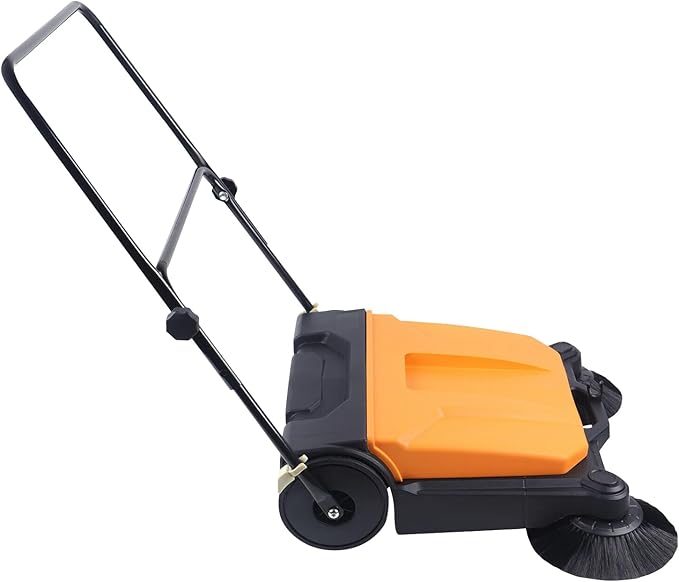 26Inch Walk-Behind Hand Push Floor Sweeper, Floor Sweeper Manual, 15L Portable Sweeping Machine with Cleaning Area 2720㎡/H, Angle & Height Adjustable Folding Handle for Walkway, Yard, Garage,Airports