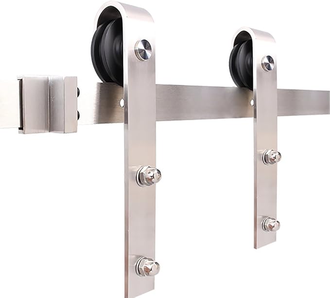 Stainless Steel J-Shape Basic Contemporary Sliding Barn Door Hardware Kit Single Door 5.5FT-Track (1700mm) One-Door Hardware Kit