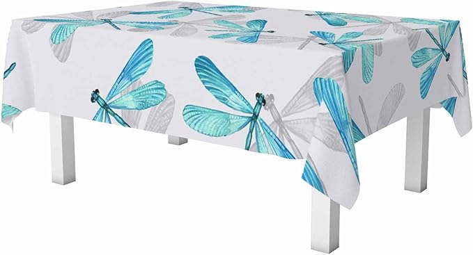 Dragonfly Tablecloths for Rectangle Tables Blue Watercolor Beautiful Dragonfly 52x70 Table Cloth for Wedding Party Banquet,Dining Kitchen Table Cover