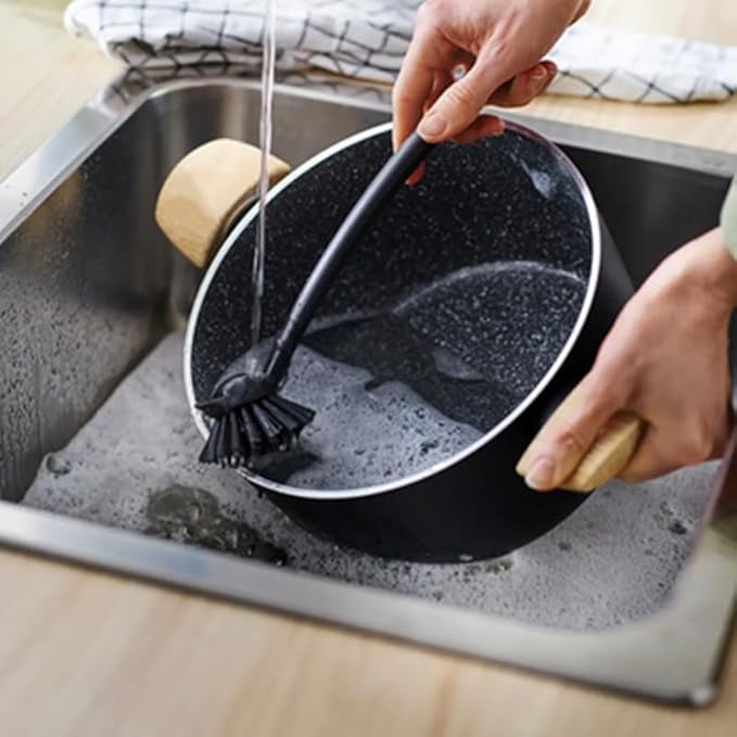 2 Pcs Scrub Brush with Handle 11'' Dish Scrubber Brush Kitchen Sink Brush Black Long Handle Dish Cleaning Brush for Kitchen Dishes Pot Sink Cleaning