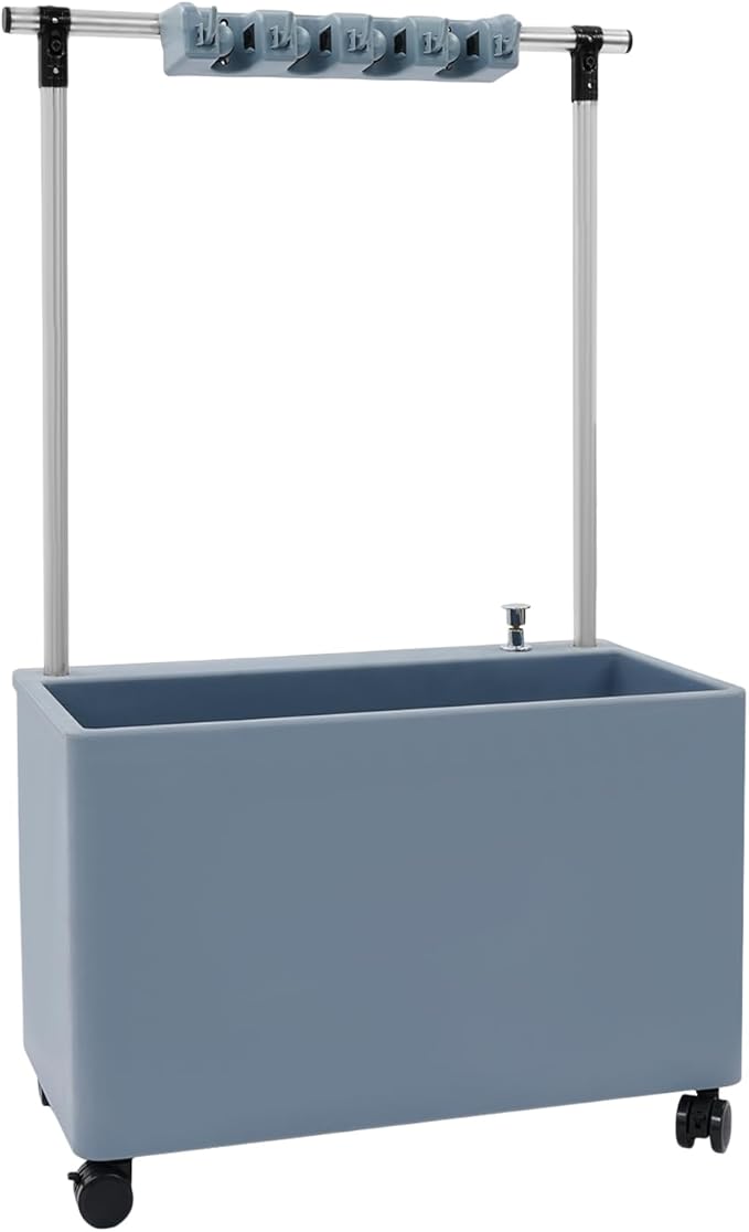 Floor Mop Sink, Mop Service Basin with Cleaning Tool Rack, Floor Mount Slop Sink with Wheels, With Drainage, for Kitchen, Laundry Room, Bathroom and Industrial Use (4 Mop Slots/5 Hooks)