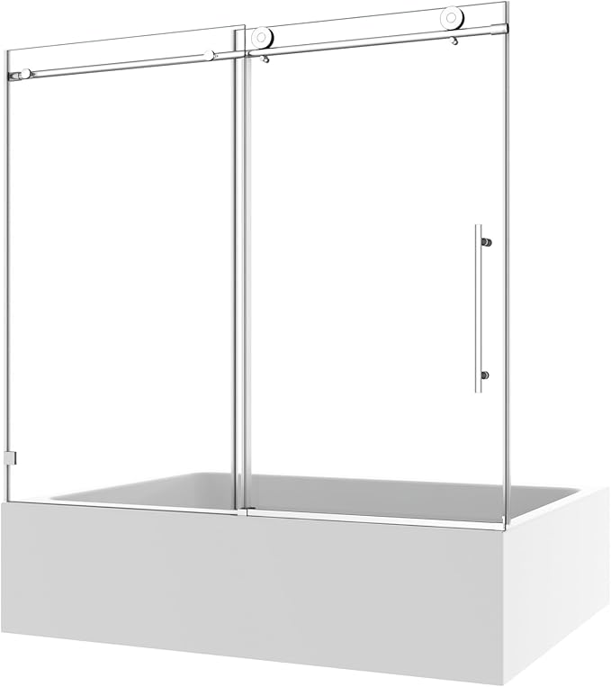 Favfurish Single Sliding Shower Door,55"-60" W x 63" H Frameless Shower Door with 5/16" (8mm) Thick SGCC Tempered Glass W/Adjustable Soft Closing,Bathroom Glass Door for Spa（Brushed Nickel）