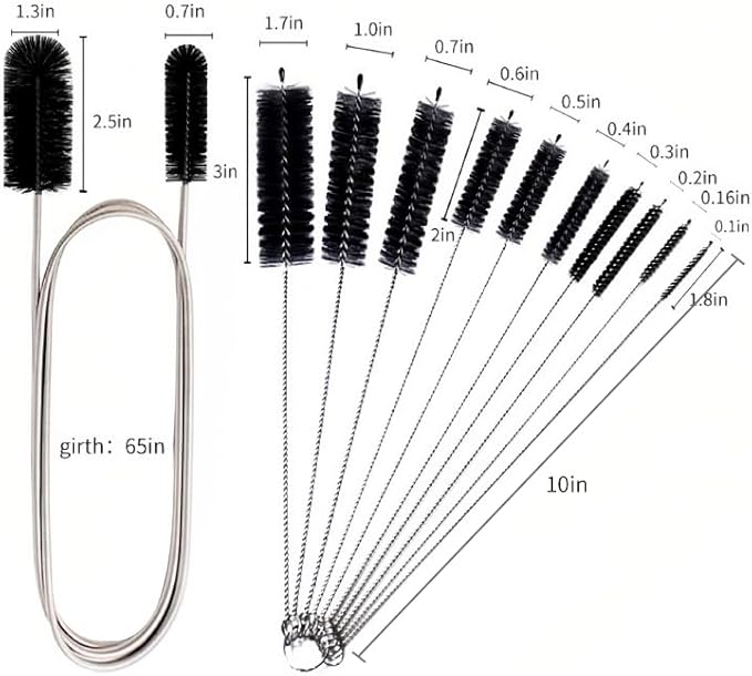 Flexible Drain Brush Straw Cleaner Set, Nylon Cleaner Double Ended Elastic Hose 65 inch and 10 PCS Extra Long Pipe Cleaner 10 inch