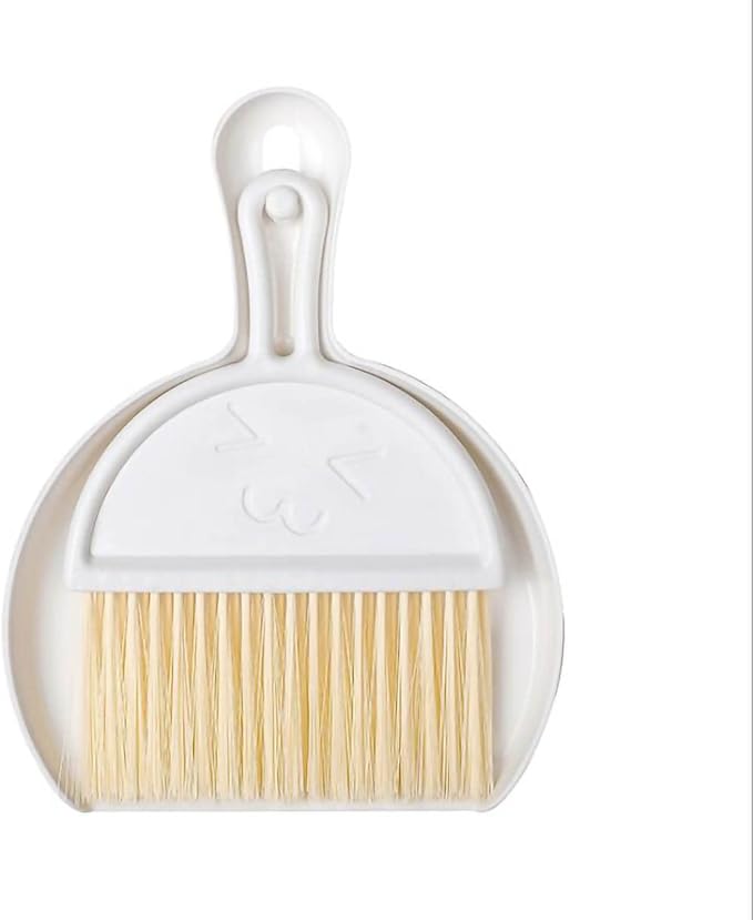 Mini Broom and Dustpan Set for Desk, Small Hanging Keyboard Cleaning Kit with Soft Rubber Dustpan Lip, Portable Desktop Cleaning Tool (White)