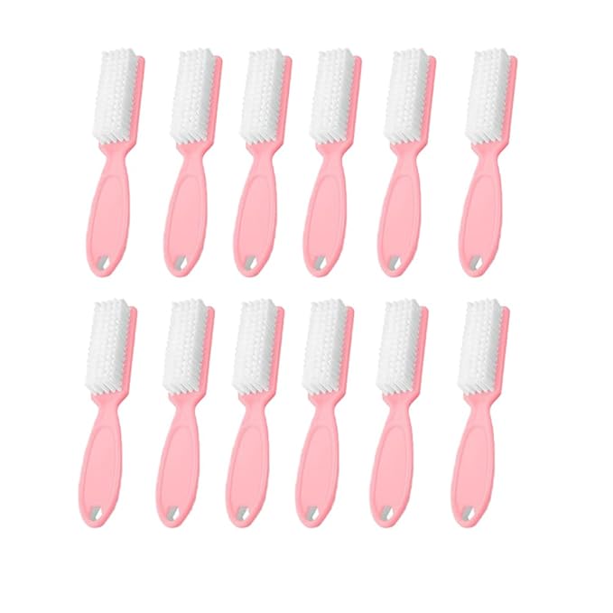 12Pcs Nail Brush for Cleaning Fingernails, Handle Grip Cleaning Brush for Nail and Toenail, Nail Dust Brush Manicure Pedicure Tools Scrubbing Brush Women Men Home Salon(Pink)