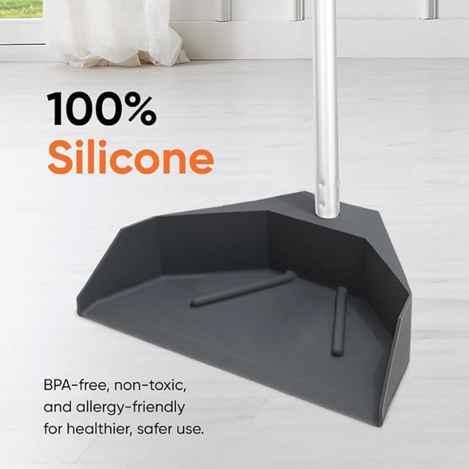 Silicone Dust Pan with Handle Lobby Dustpan with Long Handle Stand Up Dustpan, 48" 3-Part Long Handle, by Superio