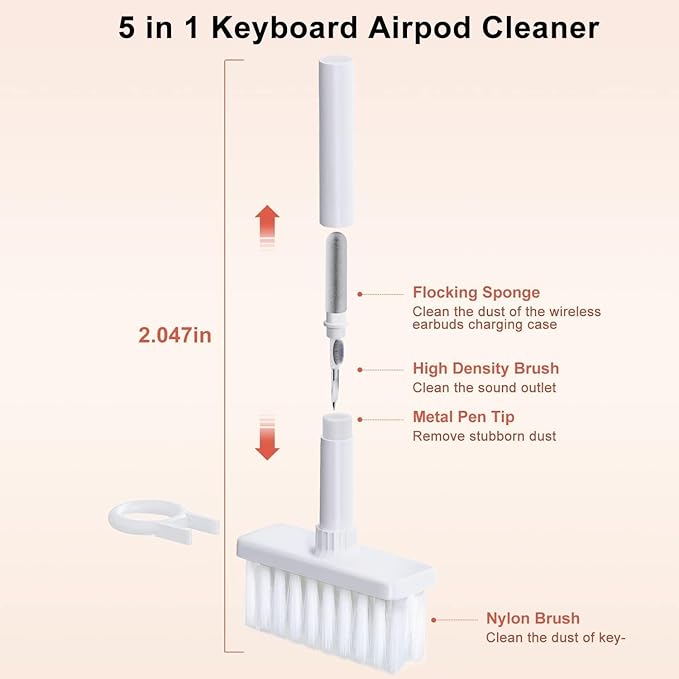 5 in 1 Keyboard Cleaning Brush Kit,Multifunctional Earbuds Cleaner with Keycap Puller,Cleaning Tools for Mechanical Keyboard,PC Laptop and Earphone (White)