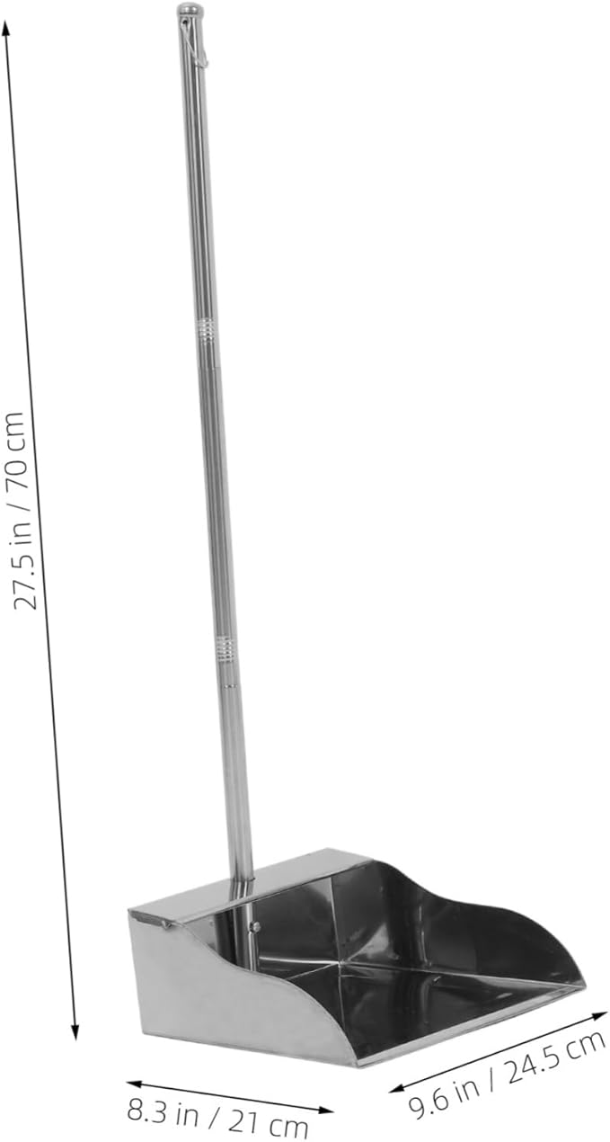 Heavy Duty Long Handled Dust Pan Ergonomic Stand Up Trash Dustpan for Home Garage and Lobby Extra Capacity Stainless Steel Construction No Bending Required