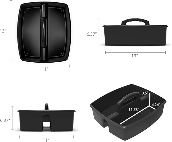 Storex 2-Compartment Large Cleaning Caddy – Multipurpose Supply Organizer with Handle, Black, 1-Pack (00973C06C)