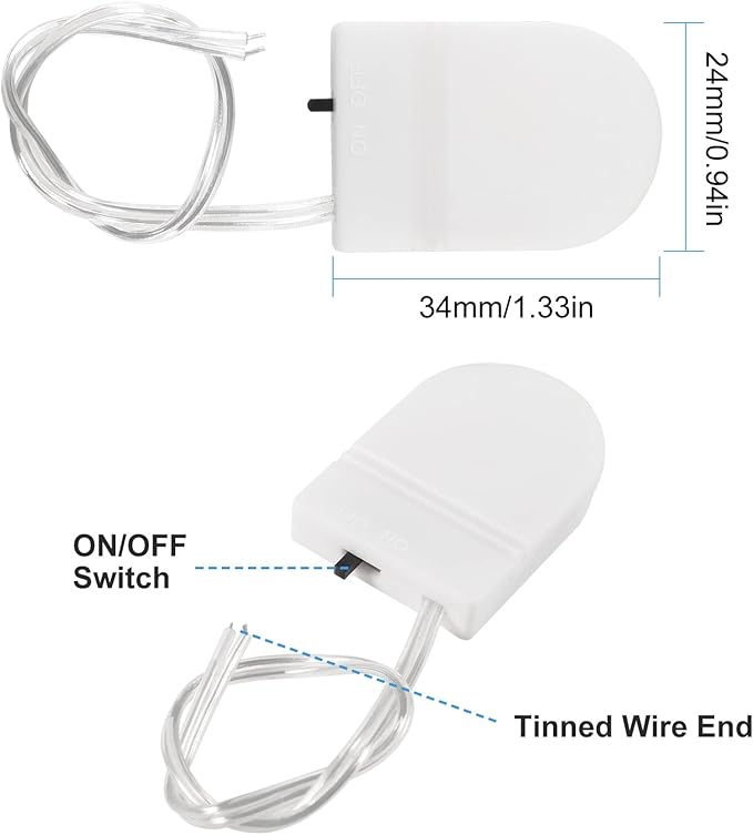 Alinan 10pcs Button Battery Holder Coin Cell Battery Holder with Switch CR2032 1 X 3V Battery Holder Battery Storage Boxes Cover with Wires On ON-Off Switch Socket Container (White)