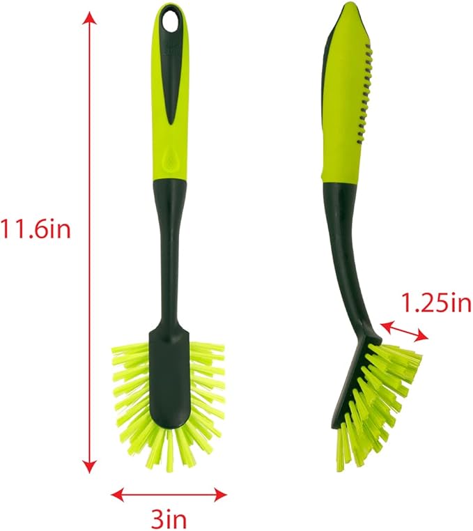 Pine-Sol Long Handle Dish Brush – Heavy Duty Bristle Kitchen Scrubber, Safe with Non-Stick Cookware